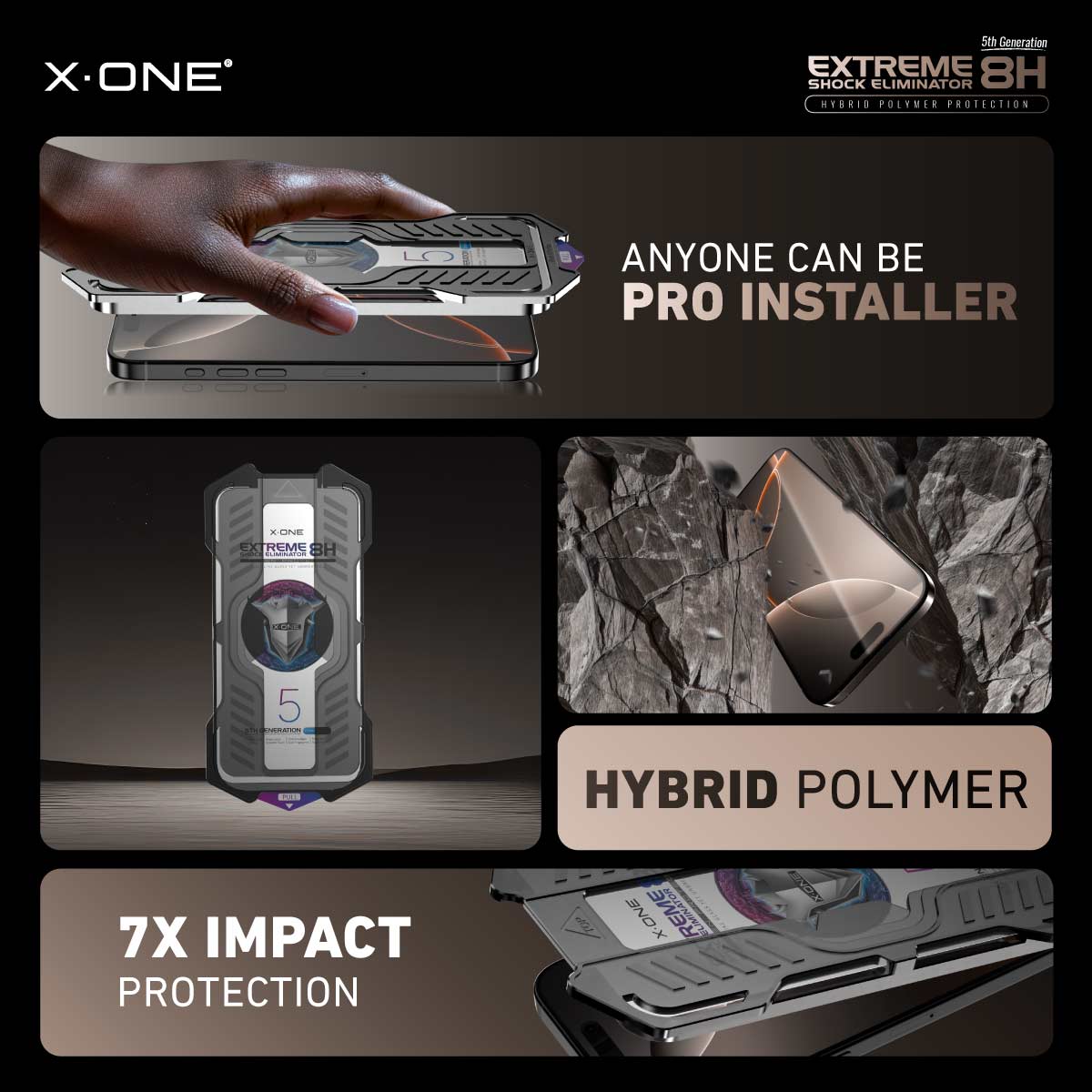 X.One Hybrid Polymer Impact Screen Protector with Installer Kit