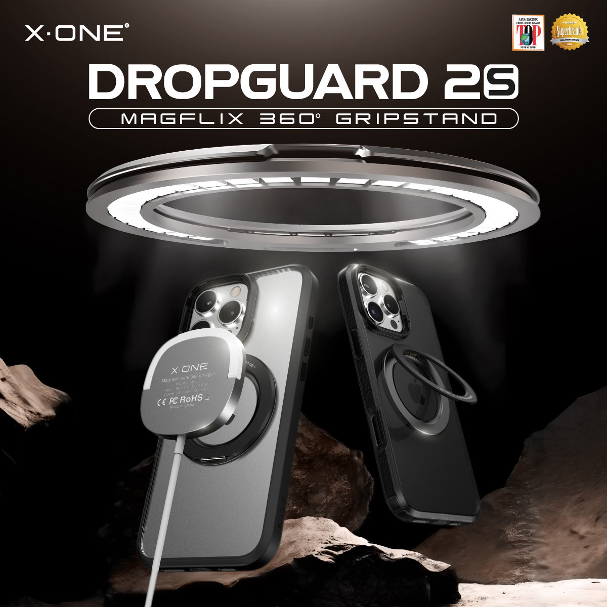 X.One Dropguard 2.0 with Gripstand Impact Protection Case for iPhone 16 Series | Magsafe Compatible